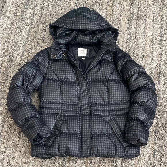 Esprit Jackets & Blazers - Vintage Black green Checkered Puffer down and feather Jacket sz 10
